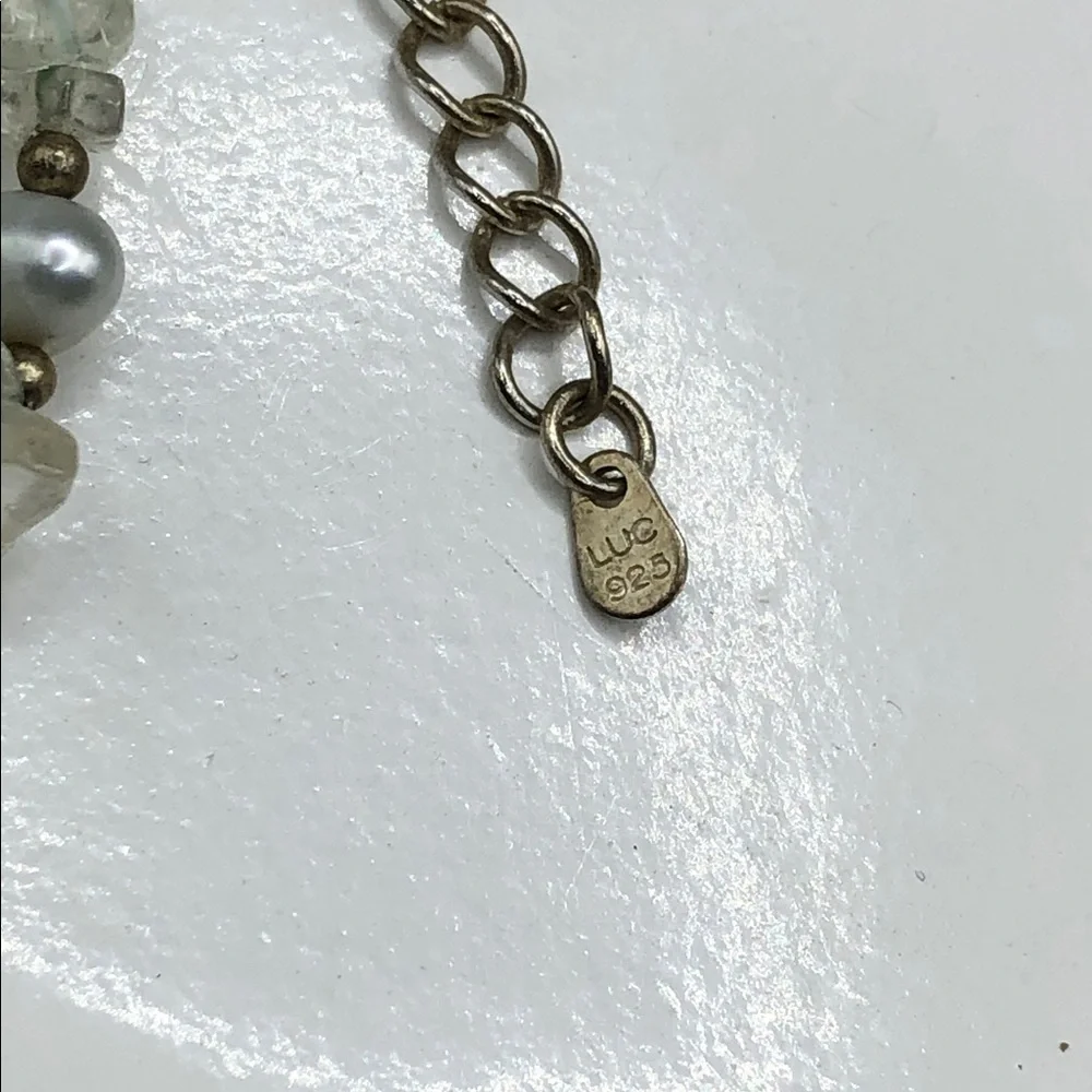 LUCAS LAMETH LUC MOTHER of PEARL Pendant Quartz Crystal Bead Necklace Pearls 925